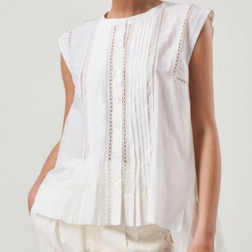 oversized sleeveless top with ribbon lace