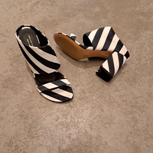 striped block heels