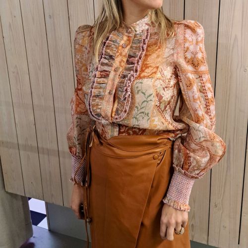 blouse bloemenprint in zijdeblend met volant