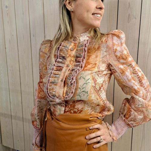 blouse bloemenprint in zijdeblend met volant