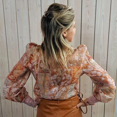 blouse bloemenprint in zijdeblend met volant