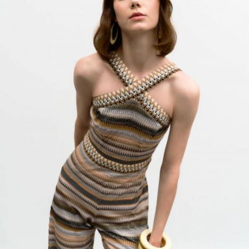 Jumpsuit in an ethnic knitted lurex pattern
