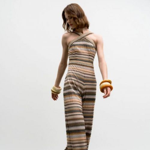 Jumpsuit in an ethnic knitted lurex pattern