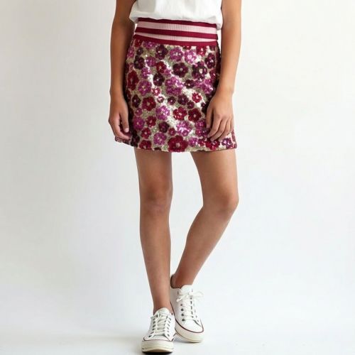 Rok print flower sequins 