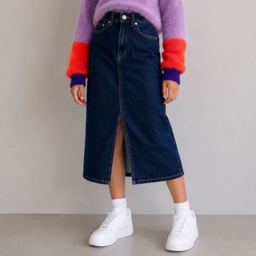 denim skirt met front split