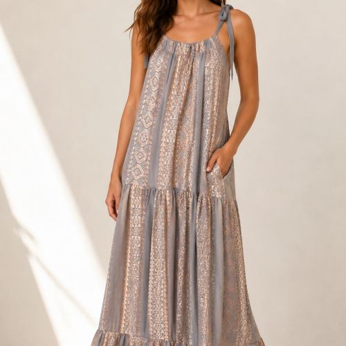 oversized maxiijurk met geborduurde print
