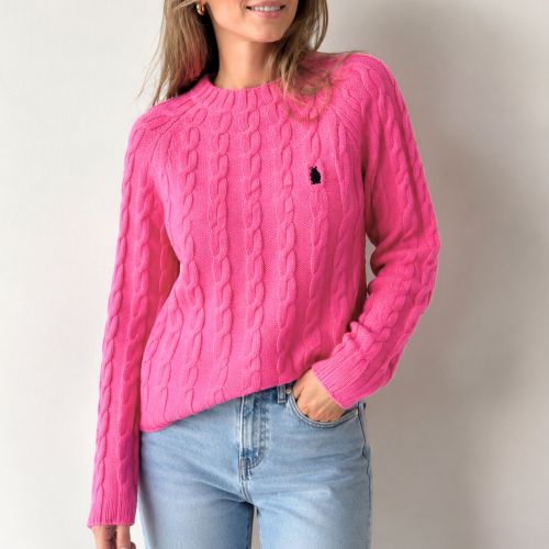 Roze Pull met Kabelprint &ndash; Luxe Wol & Cashmere Trui