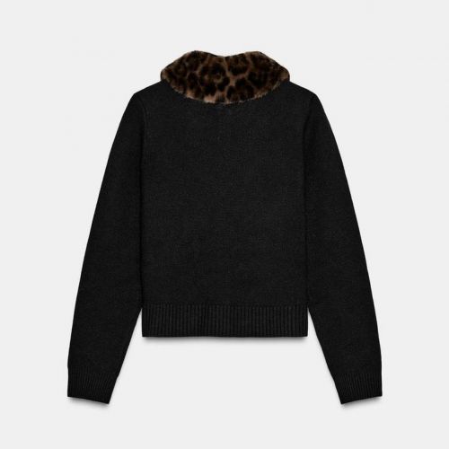 tricot vest met nepbont kraag