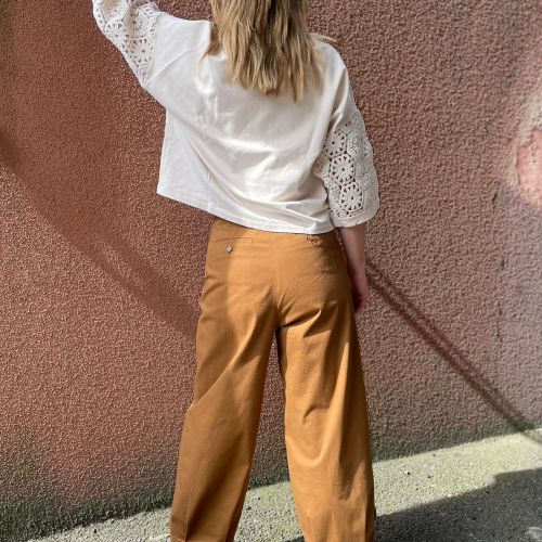 cropped t-shirt met mouw in broderie