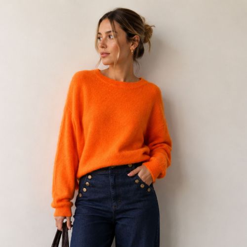 fijn gebreide pull met ronde hals