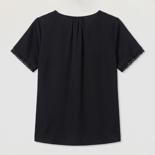 Zwarte Kortmouw Blouse met Kantdetail