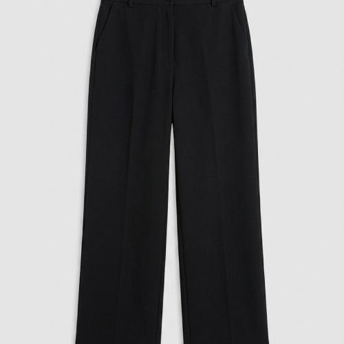 Zwarte Wide-Leg Pantalon met Hoge Taille en Plooien