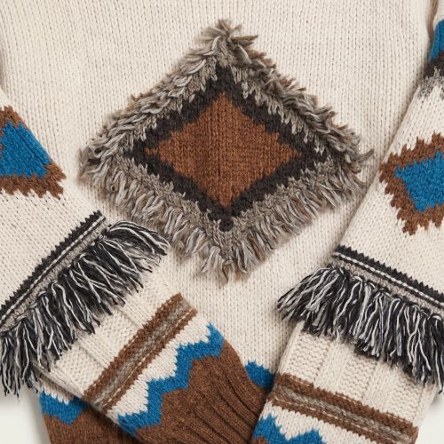 Wollen Trui met Franjes en Jacquard Dessin