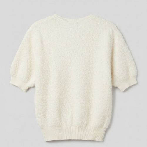 Fluffy Gebreide Top met Korte Mouwen en Goudkleurige Gesp