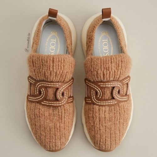 Wolgebreide Slip-on Sneakers met Leren Kettinggesp & Chunky Zool