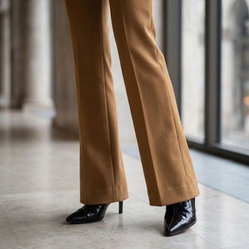 Mid-Waist Pantalon met Wijd Uitlopende Pijpen