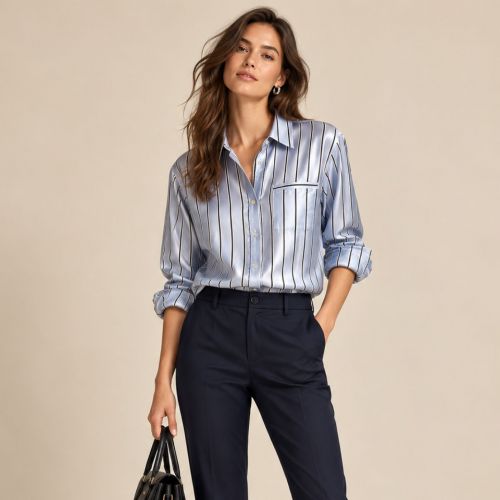 Oversized silk blouse gestreept