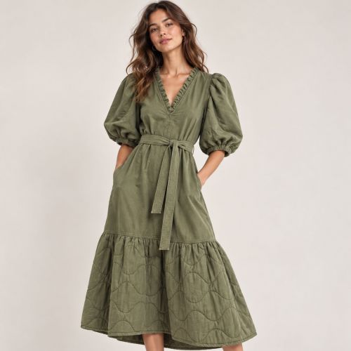 Quilted puff-sleeve jurk