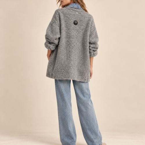 oversized gebreid jacket/cardigan met denimdetails