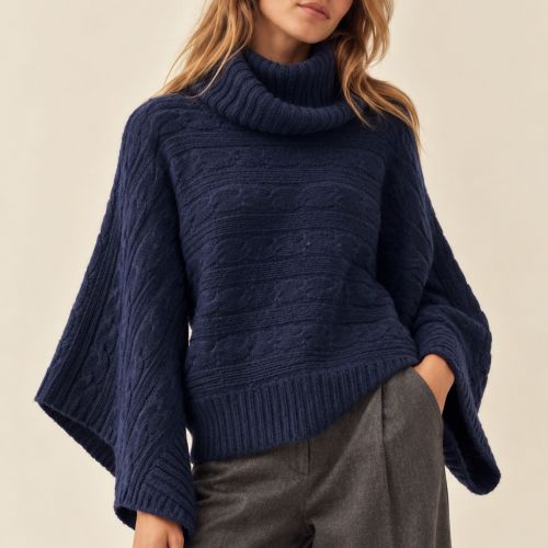 kabelprint cape sweater wol & cashmere-blend
