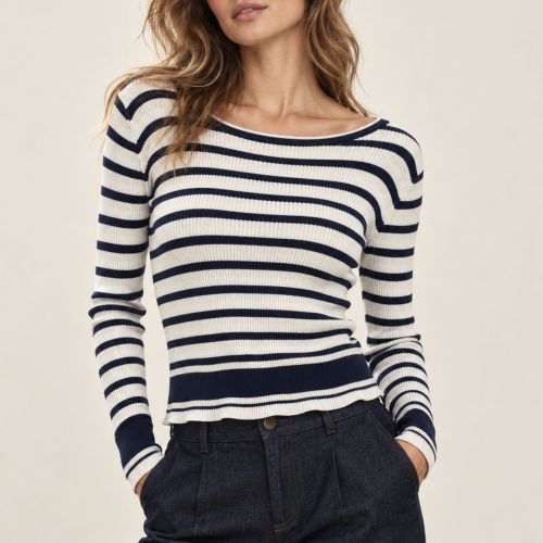 Multicolor gestreepte pull met metaaldraad
