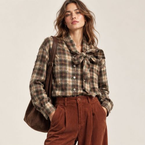 Vichy ripped blouse bow tie