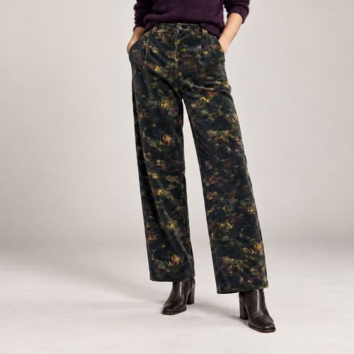 fluwelen broek met bladprint