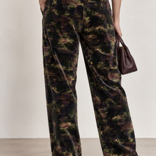 fluwelen broek met bladprint