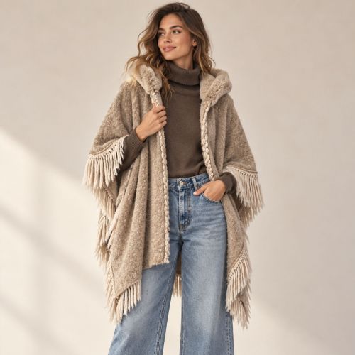 cape wolmix met capuchon