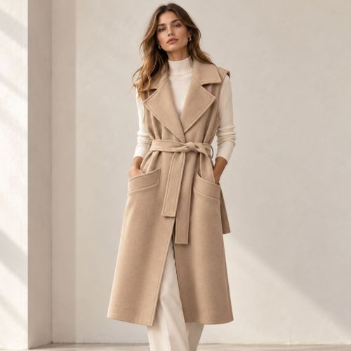 Mouwloze mantel wool blend