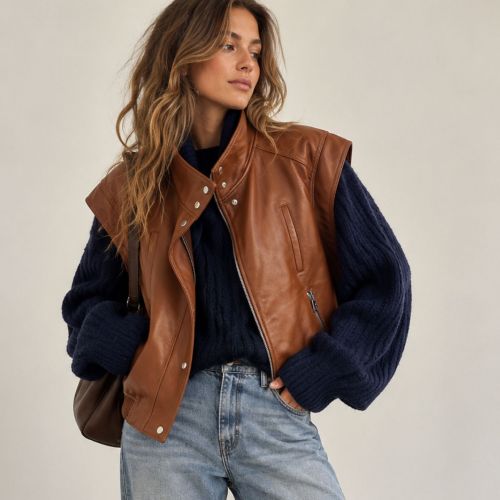 lederen jacket mouwloos
