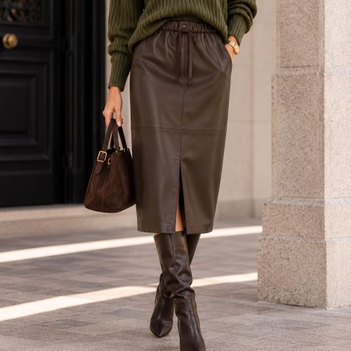 midi skirt faux leather